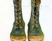 Green Rubber Boots - Print