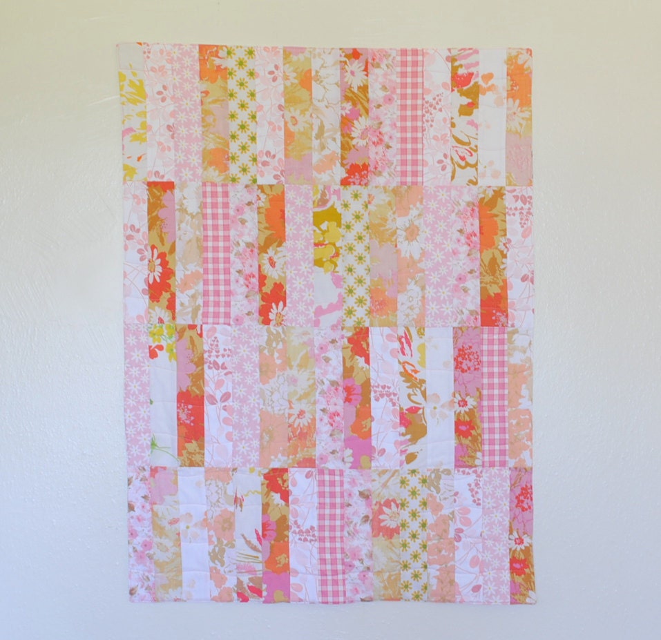 SALE Crib Quilt - Baby Girl - Toddler - Vintage Fabric - 30X40