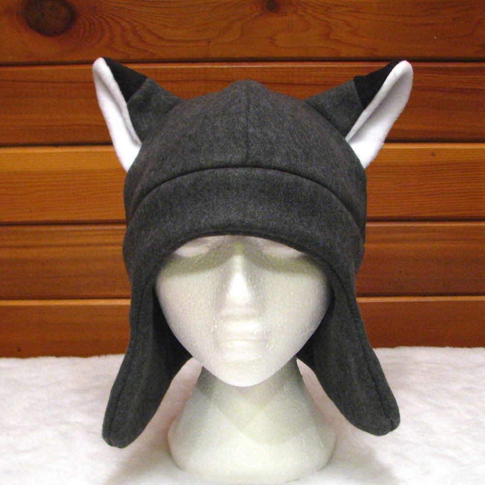 Gray Fox Ear Hat - Mens Womens Teens Grey Fleece Fox Ear Flap Hat