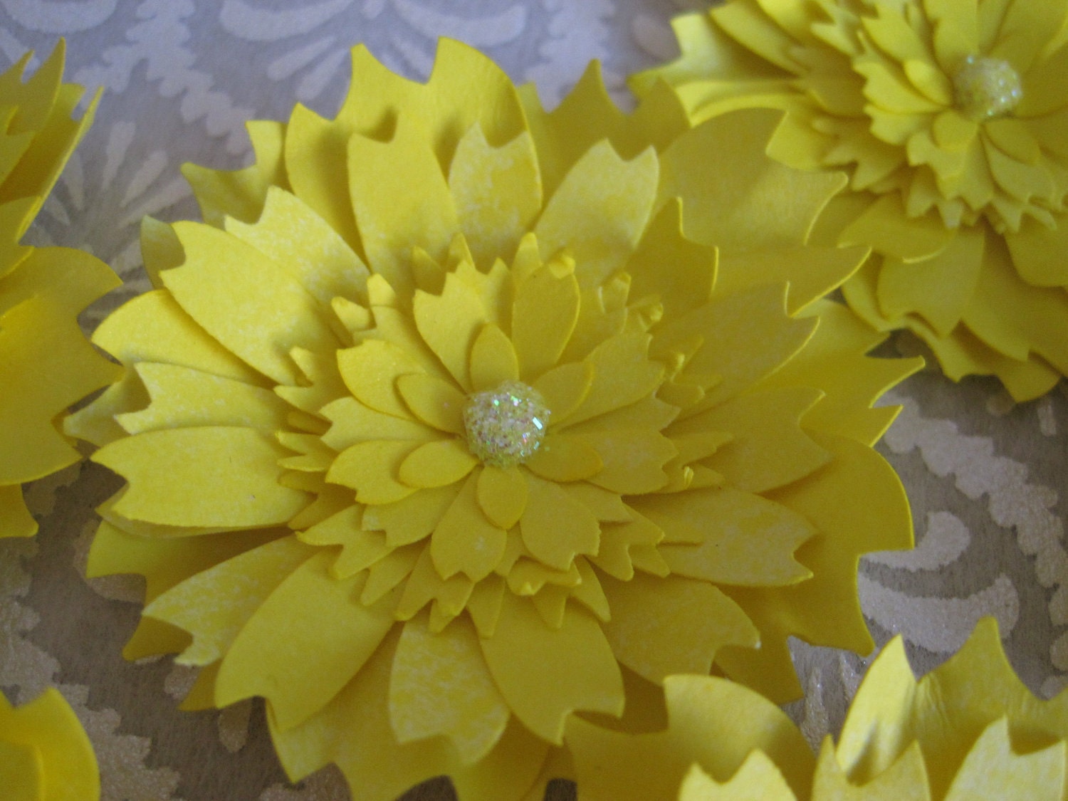 Handmade Maize Yellow Paper Mums  - Set of 10