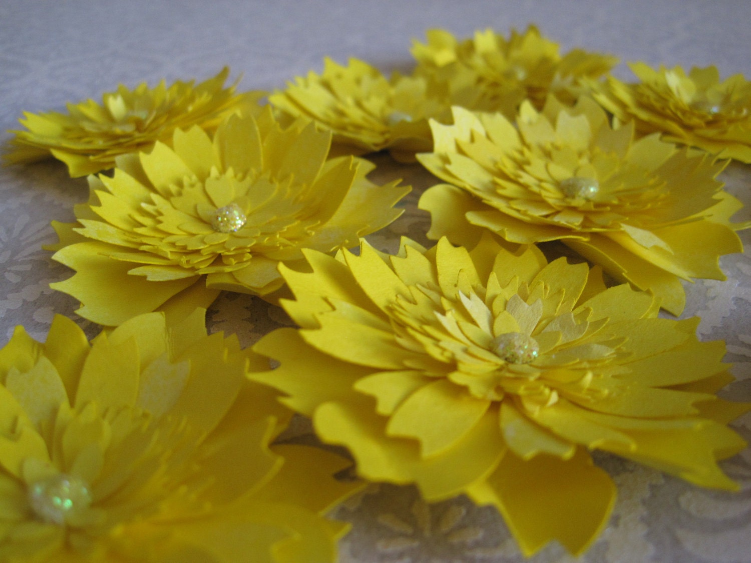 Handmade Maize Yellow Paper Mums  - Set of 10