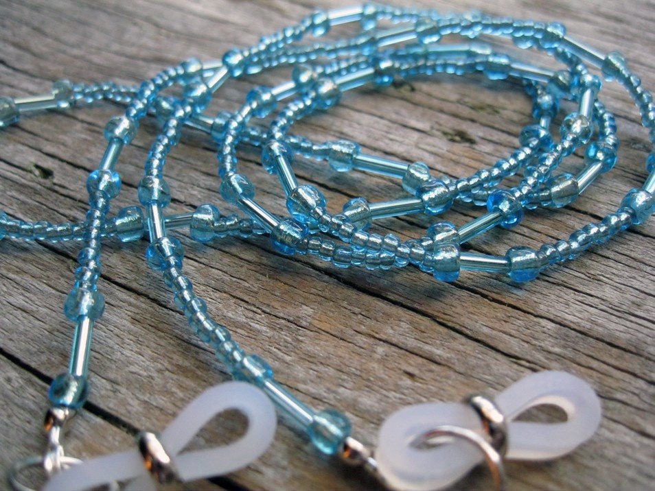 Aqua Blue Green Beaded Eyeglass Chain