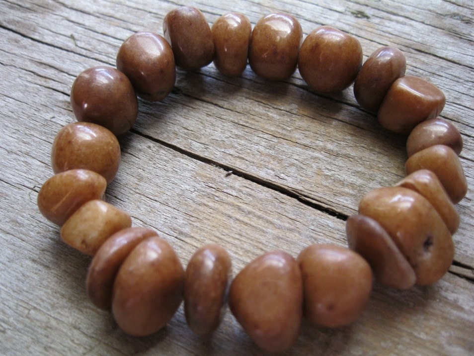Stretch Brown Bracelet Chunky Jade