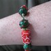 Christmas Green, Red Lampwork Bracelet for Large Wrist