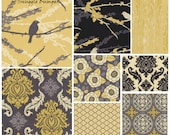 Bumperless Crib Bedding 4 PC Set--Aviary Vintage Yellow Granite--Skirt, 2 Sheets, Toddler Quilt