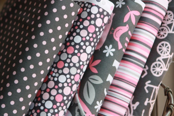 Custom Crib Bedding 2 PC Set--Gray Pink Mix--Skirt Bumper