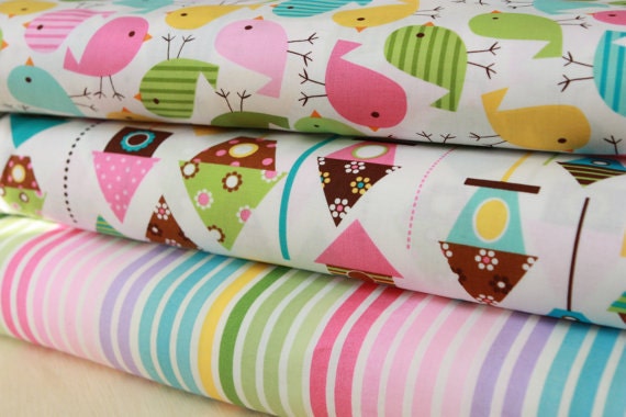 Bumperless Crib Bedding--3PC Set--Urban Zoologie Spring--Skirt, Sheet, Blanket