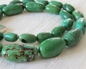 Viridian Green Turquoise Oval Nugget Necklace Sterling Silver