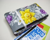Phone Wallet, Smart Phone Wallet, iPhone Wallet, Flat Money Purse, Slim Card Wallet in the Vintage Silver Grey Daffodil Print