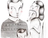 ORIGINAL ILLUSTRATION // Wolf in Human Skin Family Portrait Illustration Art Giclee Print