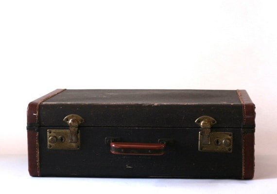 Brown Canvas and Leather Hard Side Suitcase