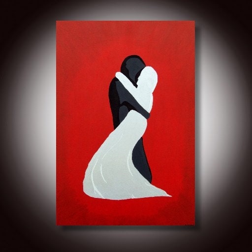 The First Kiss II by Bryan Dubreuiel - 36 by 24 - Original Painting love kiss dance romance red etsy google woman man