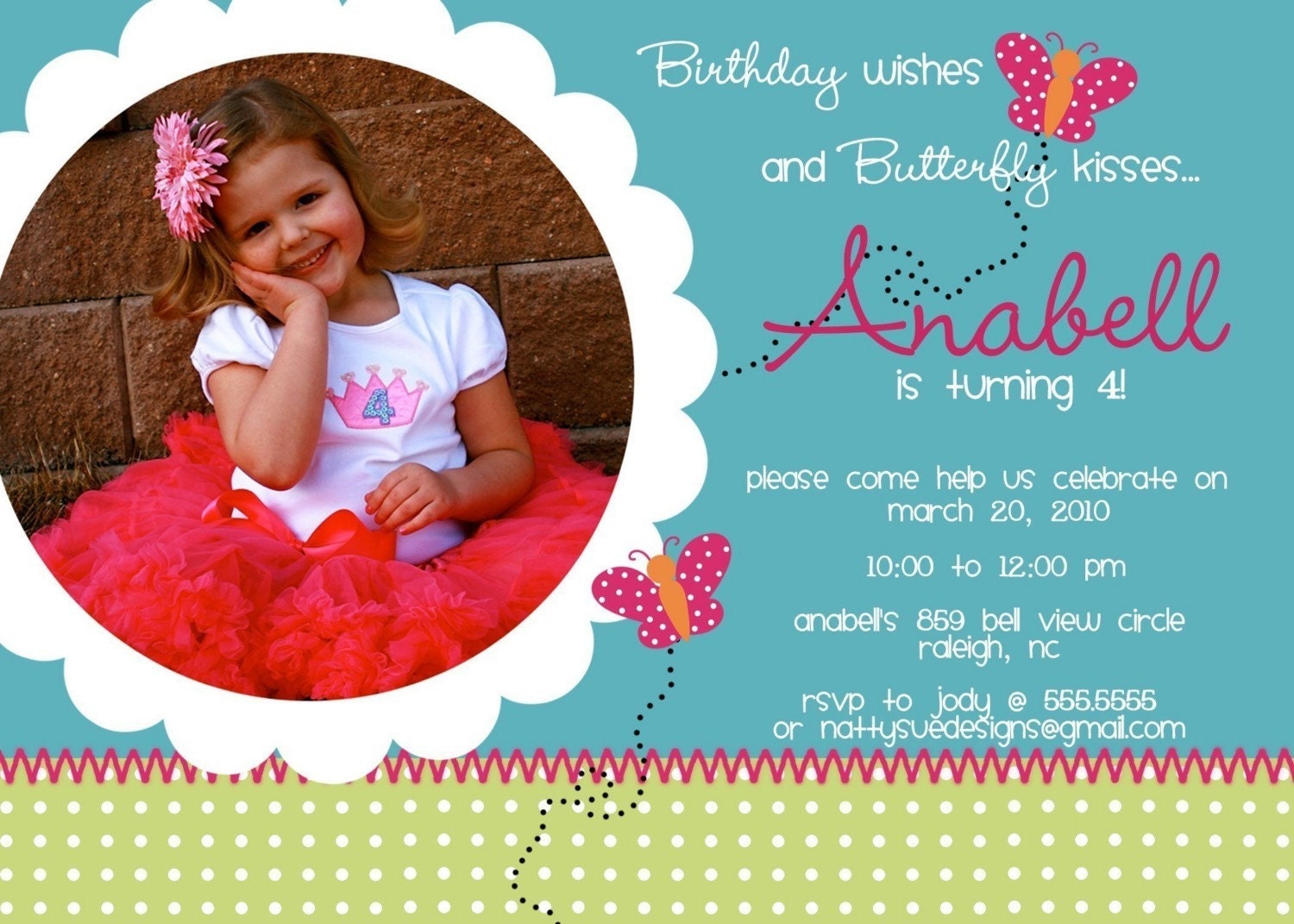 Butterfly Kisses Custom Birthday Party Invitation