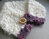 Purple and Natural White Neck Warmer with Wood Tree Branch Button