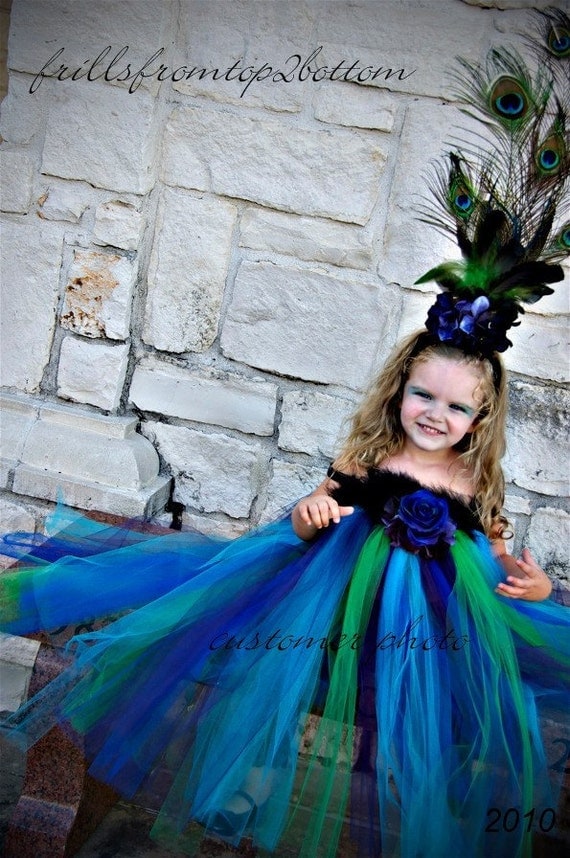 Infant/Toddler Peacock Tutu Dress and Feather Headband ... Unique Costume or Party Attire... SIZES up to 3T