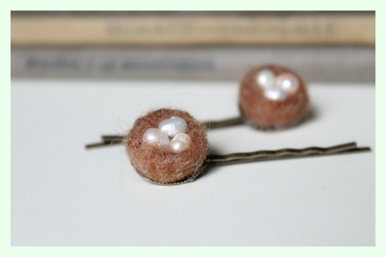 Naturally Nested Fresh Water Pearl Needle Felted Hair Pins