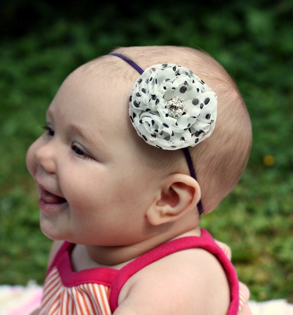 Genevieve Headband featuring Polka Dots and Rhinestones