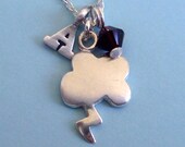 Cloud Initial Necklace sterling silver Charm Pendant lightning gift Jewelry Personalized Monogram necklace mom for her for her spring