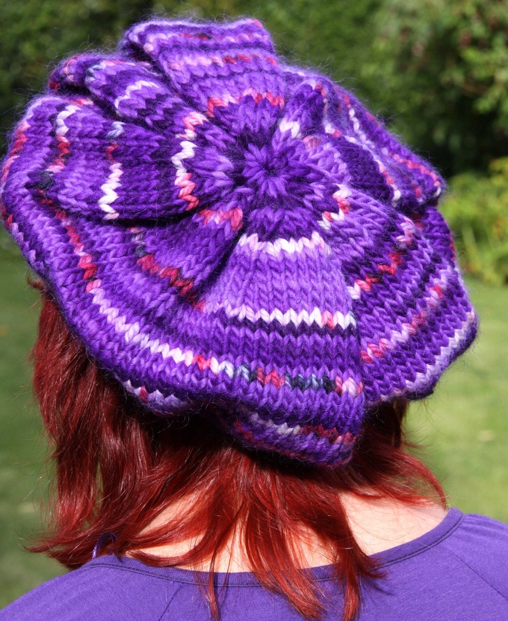 Handknitted chunky Renaissance beret: 'A Burst of Purple'