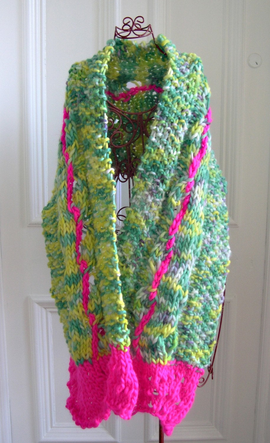 Handknitted big warm bright wrap: 'Be Noticed'