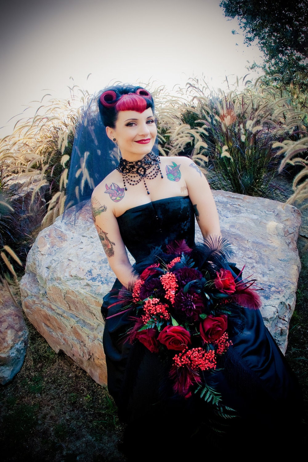 Black wedding gown black bustle gown victorian gown gothic wedding gown