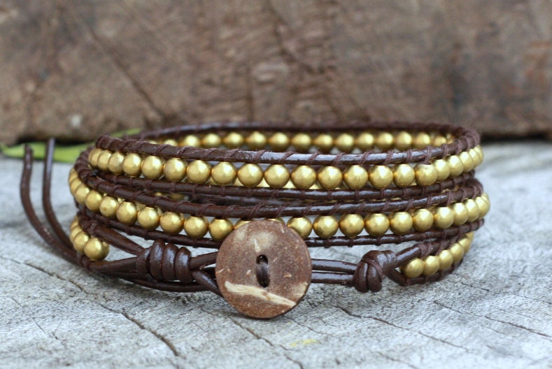Brass Leather Wrap Bracelet