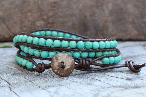 Turquoise Leather Wrap Bracelet