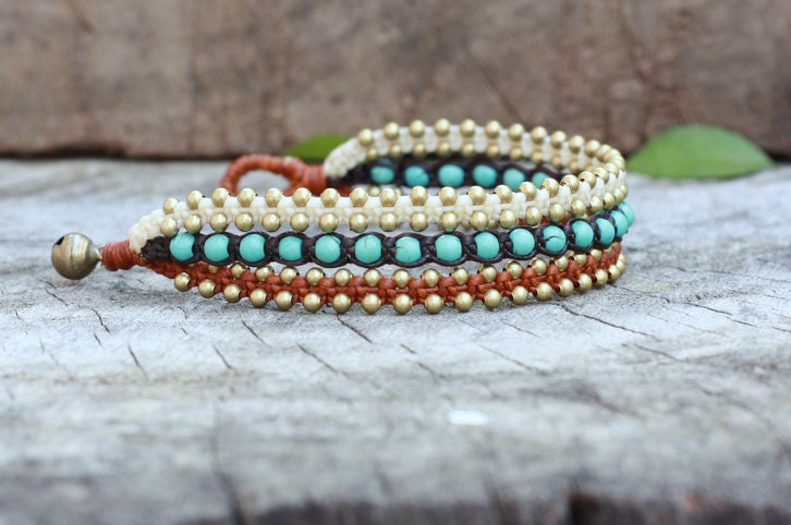 Turquoise Woven Brass Bracelet