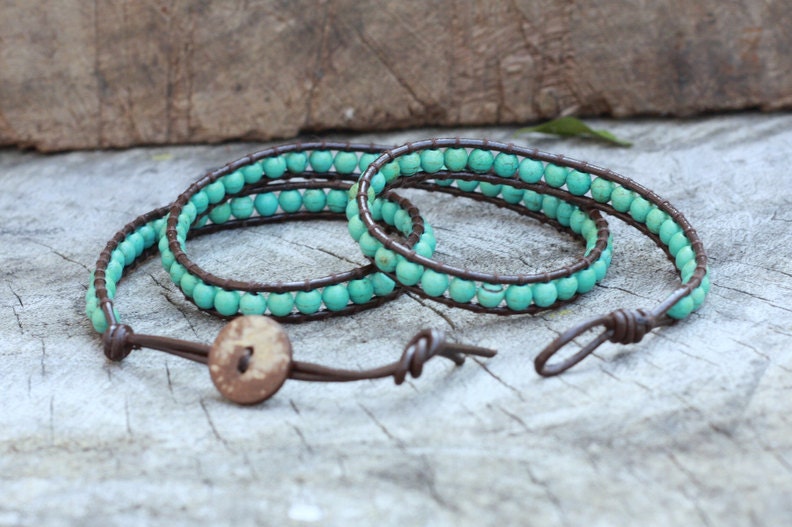 Turquoise Leather Wrap Bracelet