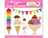 Rainbow Ice Cream - BUY 2 GET 1 FREE - Digital Clip Art - Personal and Commercial Use - scrapbooking, card making,  cupcake topper