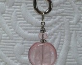 Pink Glass Coin, Crystal and Silver Pendant