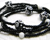 Blank and White Lampwork Bead Opera Length Necklace
