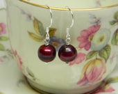 Burgundy Fresh Water Pearl and Silver Earrings