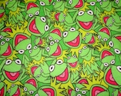 Disney Company Kermit The Frog MUPPETS Green FLANNEL Fabric .... 1 Yard New