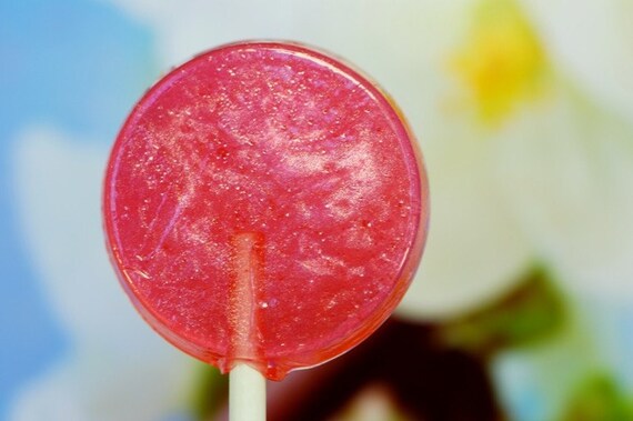 12 Watermelon Basil Lollipops - gourmet hard candy suckers- red pink lollipops