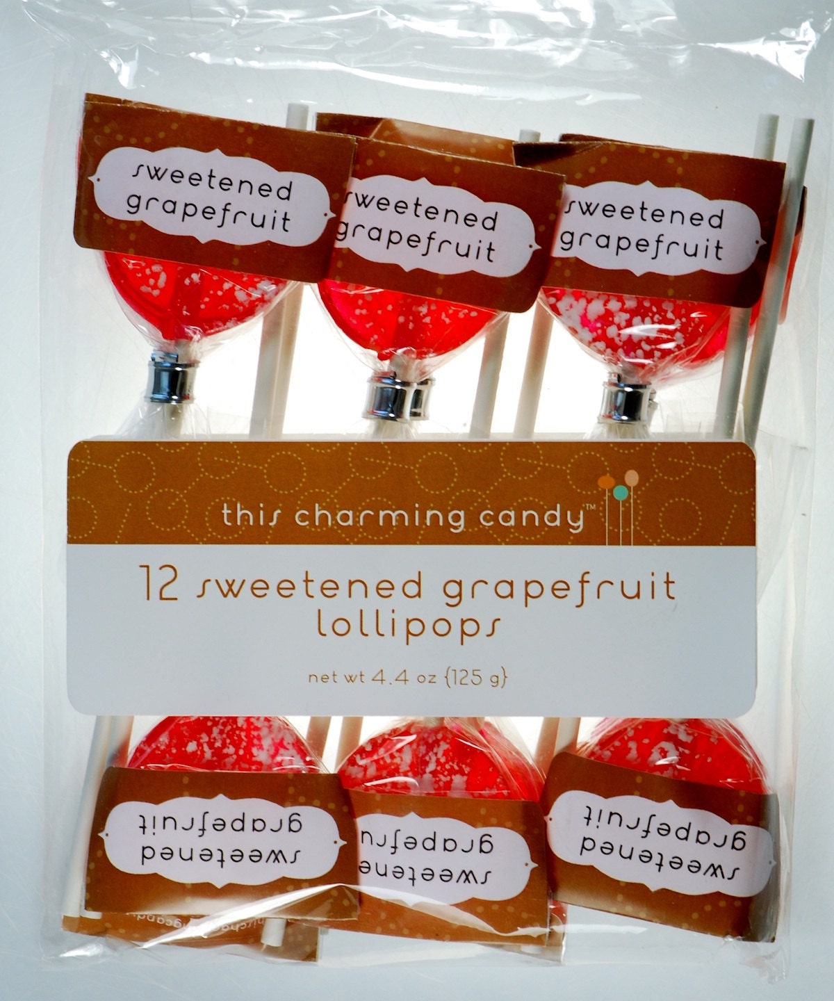12 Sweetened Grapefruit Lollipops - Natural Flavor - hand poured, hard candy suckers in citrus pink