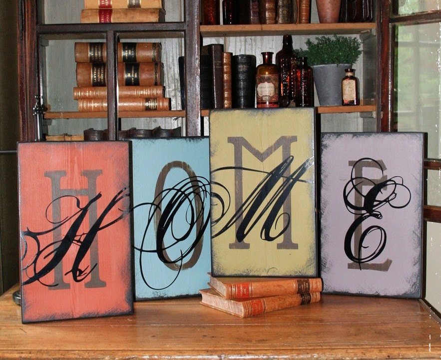 Personalized 12x18 in Vintage Style Initial Monogram letters