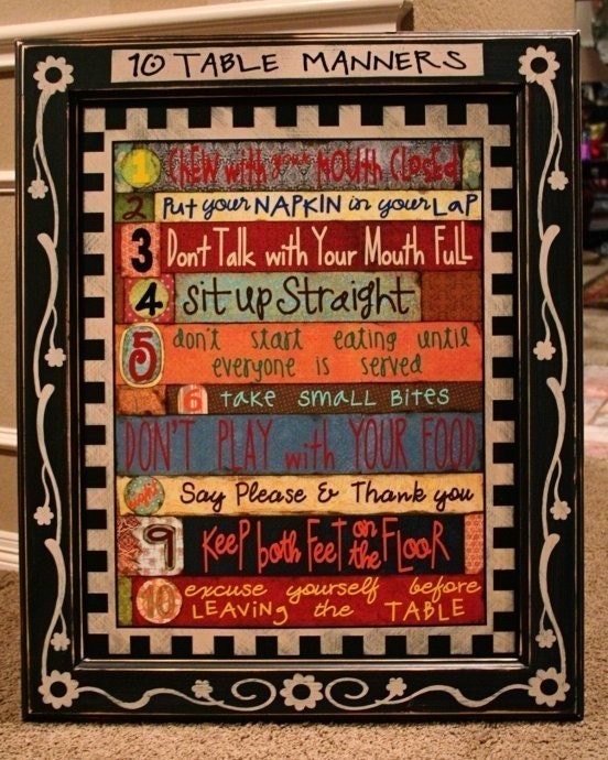WHIMSICAL 10 Table Manners Sign 28in by 35in -- Kitchen or Dining Wall Art