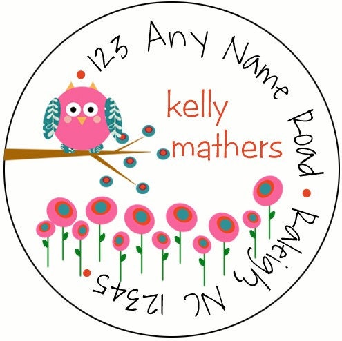 Funky Owl with Flowers Return Address Labels or Stickers (Set of 24)