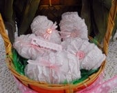 5 Spring Shabby Chick Pink Ruffle Cottage Easter Eggs With Bows