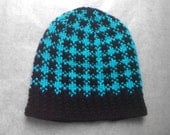 Black and Blue Gingham Beanie