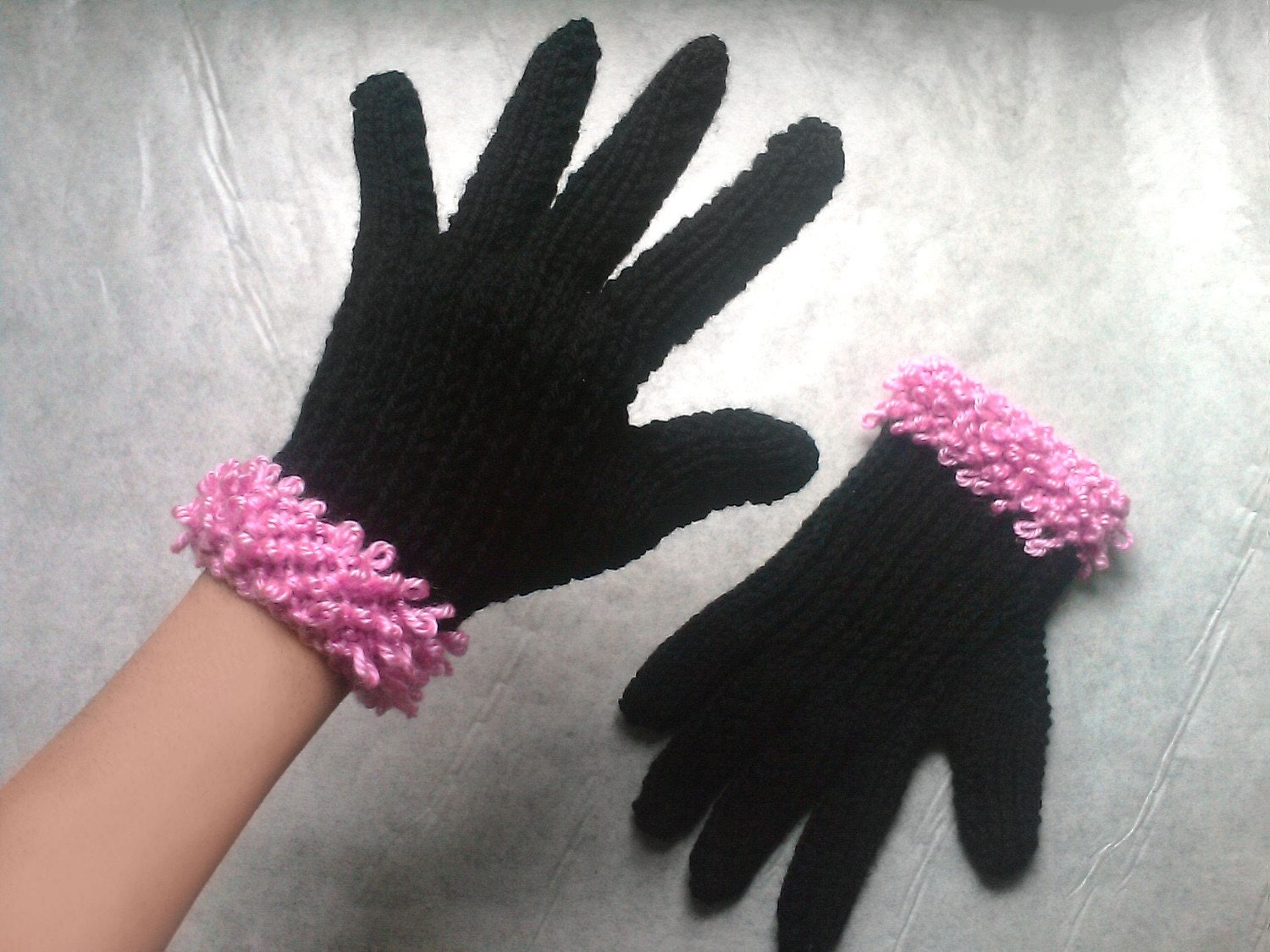 Black and Pink Poodle Gloves