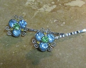 VINTAGE Something Blue Rhinestone Upcycled Hair pins, Wedding, Bride, Refurbished,pair
