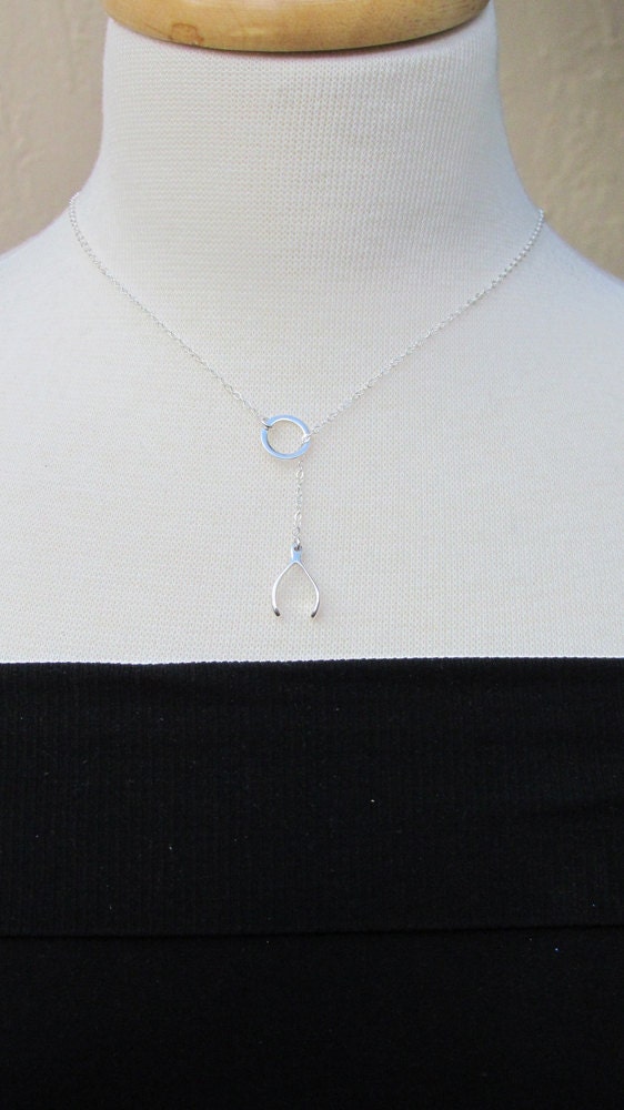 Wishbone Lariat Necklace- As Seen on Jennifer Aniston, Sterling Silver