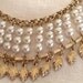 Vintage Necklace Faux Pearls with Gold Tone Leaves