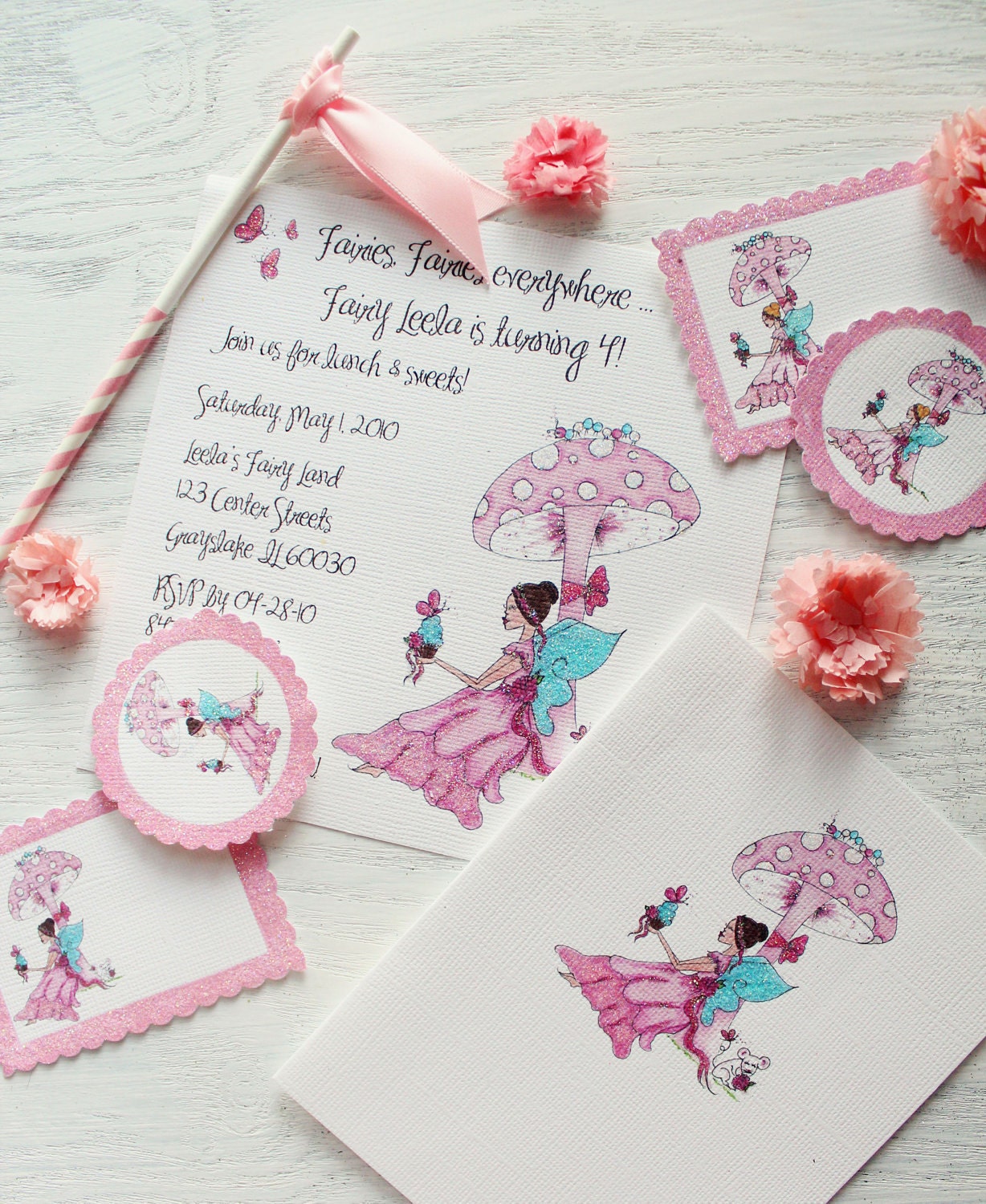 Sweet Little Cupcake Pixie Fairy Invitations, Cards, Cupcake Flags and Gift Tags