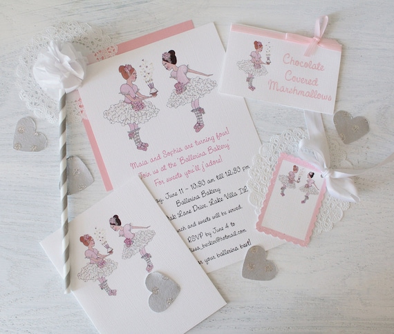 Ballerina Bakery invitations, note cards, cupcake flags, gift tags and letter garland