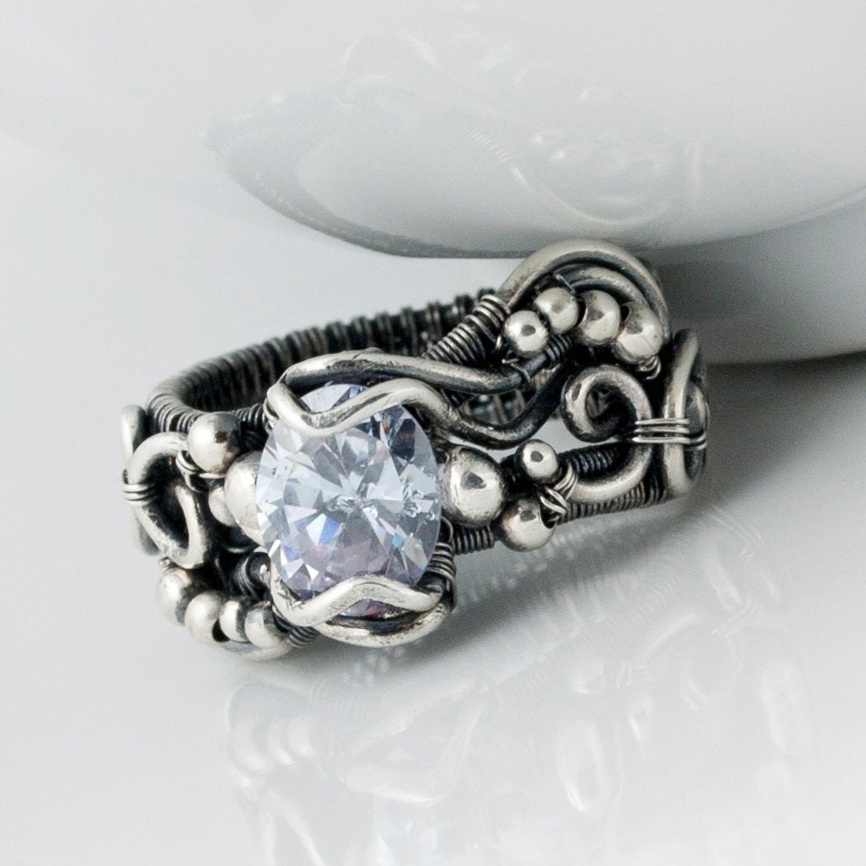 Fine Silver Ring - Lavender Purple Cubic Zirconia Ring - Lily