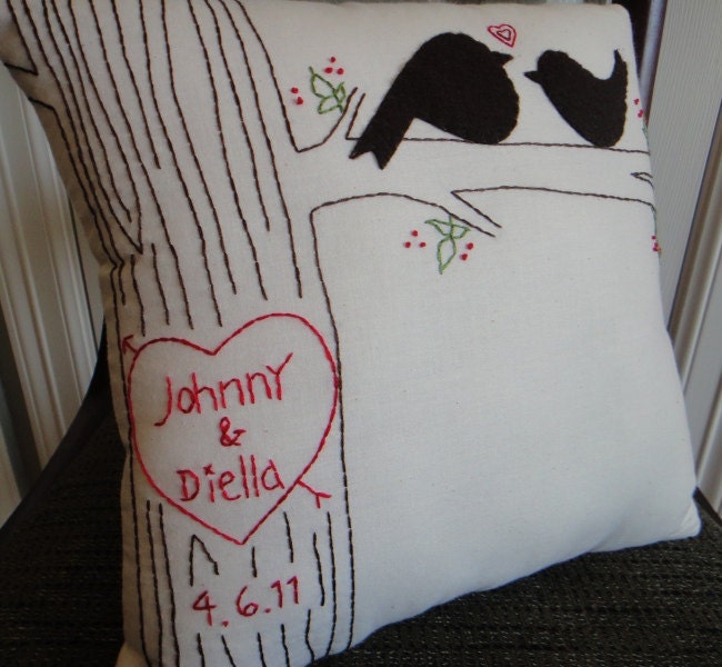 Custom listing for Allison. Price difference for love birds.  Large Primitive Style Love Faux Bois Stitched Pillow