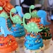 Dinosaur Cupcake Toppers Lime Green Orange and Turquoise Blue Boy Dino Birthday Party Decorations